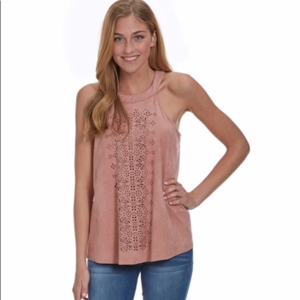TAYLOR AND SAGE SUEDE LASER CUT HIGH NECK TOP